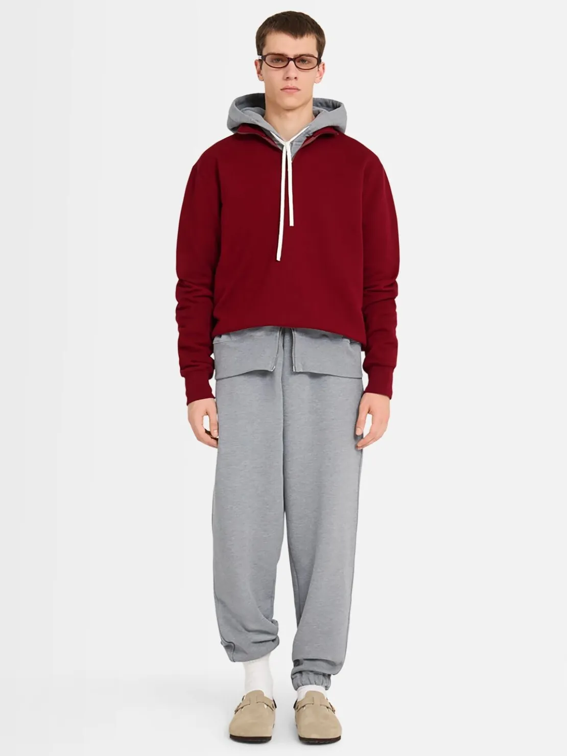 Felpa in cotone felpato con mezza zip