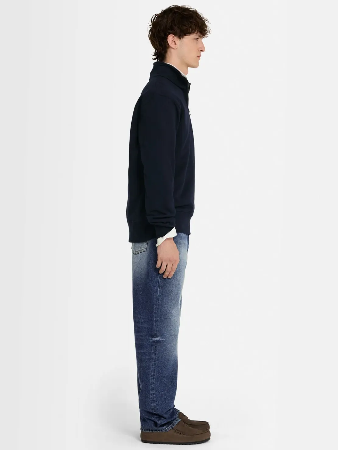 Felpa in cotone felpato con mezza zip