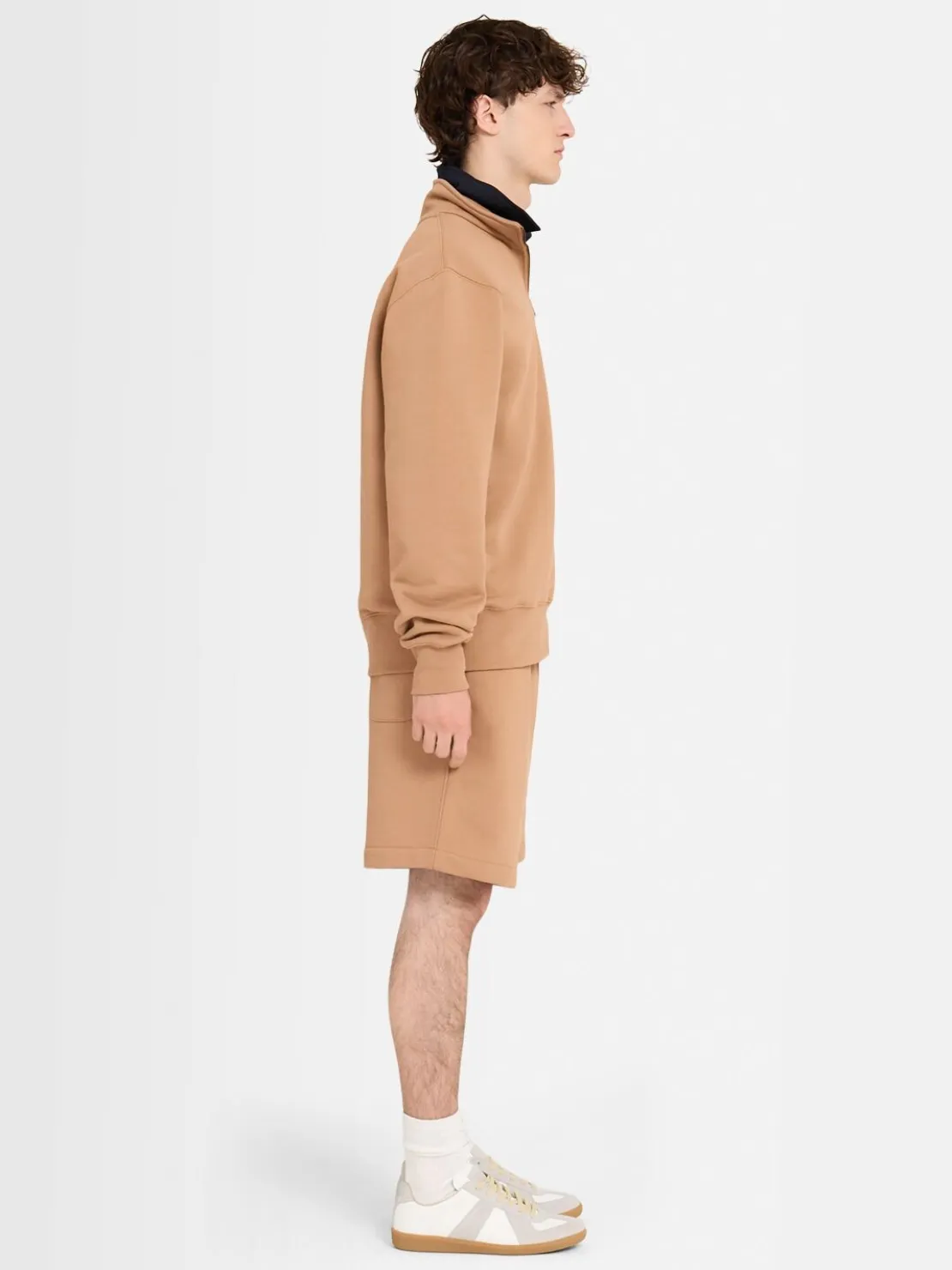 Felpa in cotone felpato con mezza zip