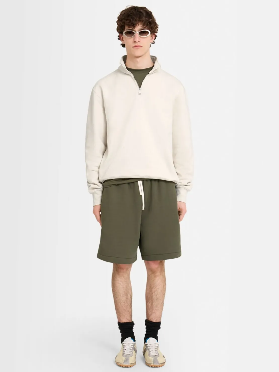 Felpa in cotone felpato con mezza zip