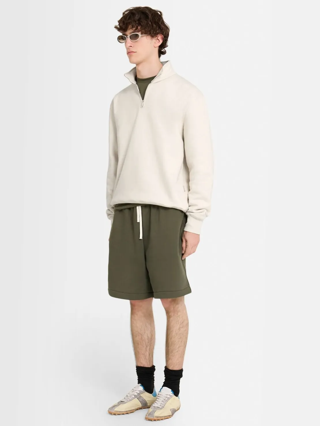 Felpa in cotone felpato con mezza zip