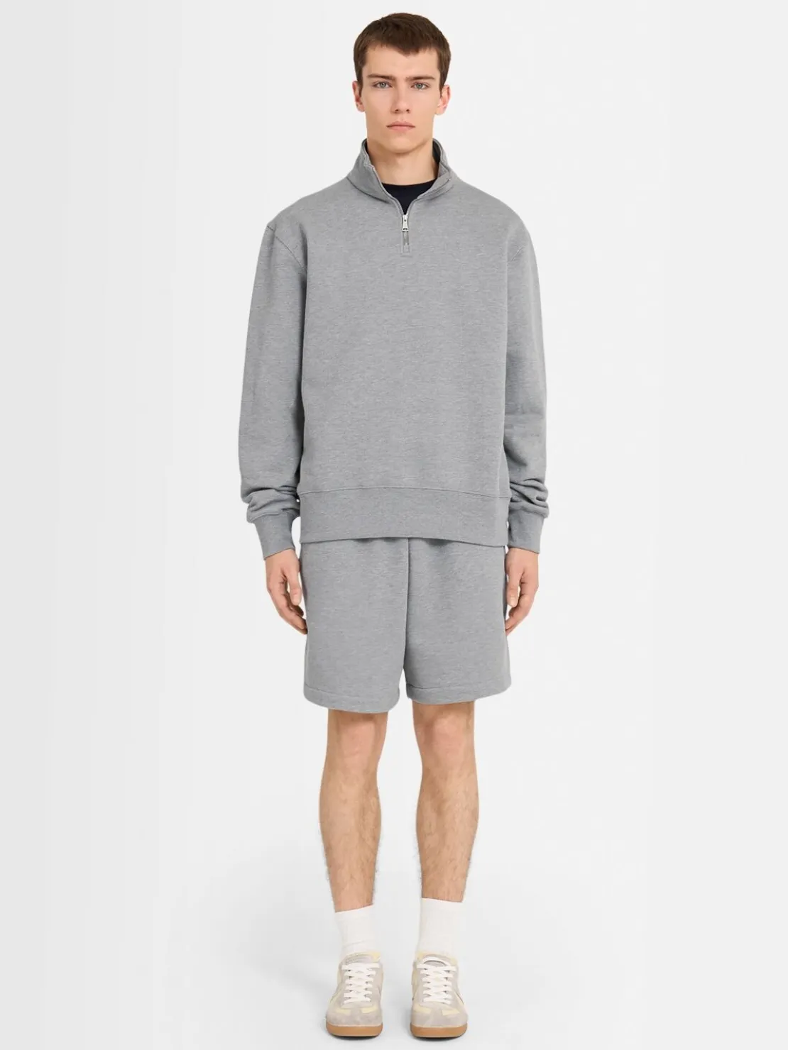 Felpa in cotone felpato con mezza zip