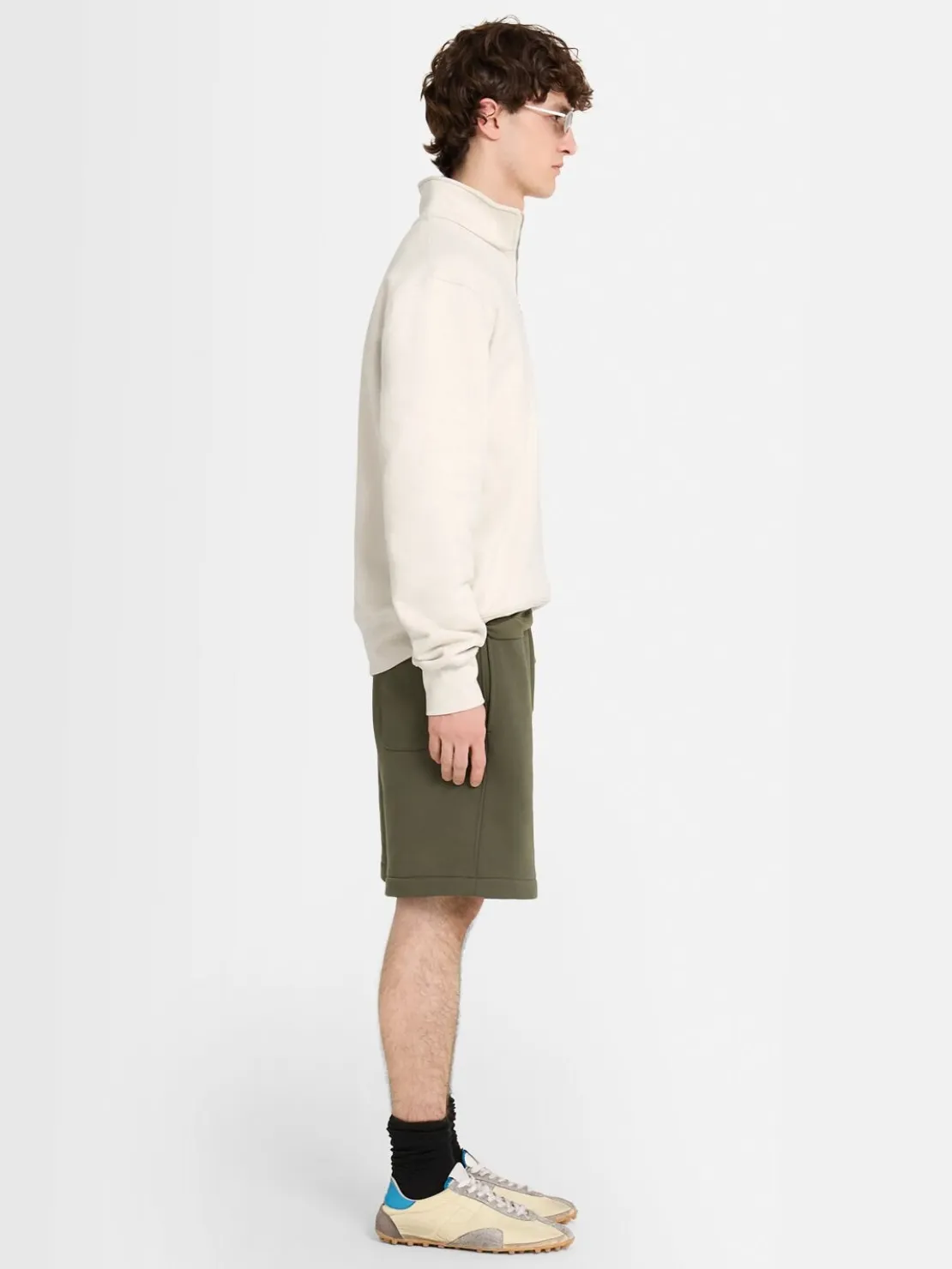 Felpa in cotone felpato con mezza zip