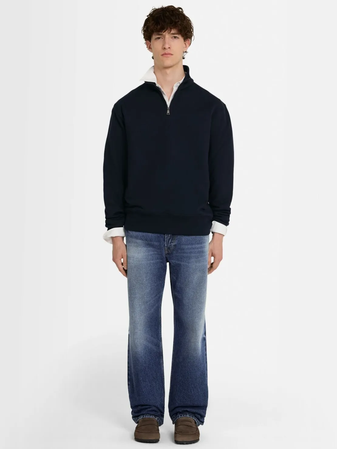 Felpa in cotone felpato con mezza zip