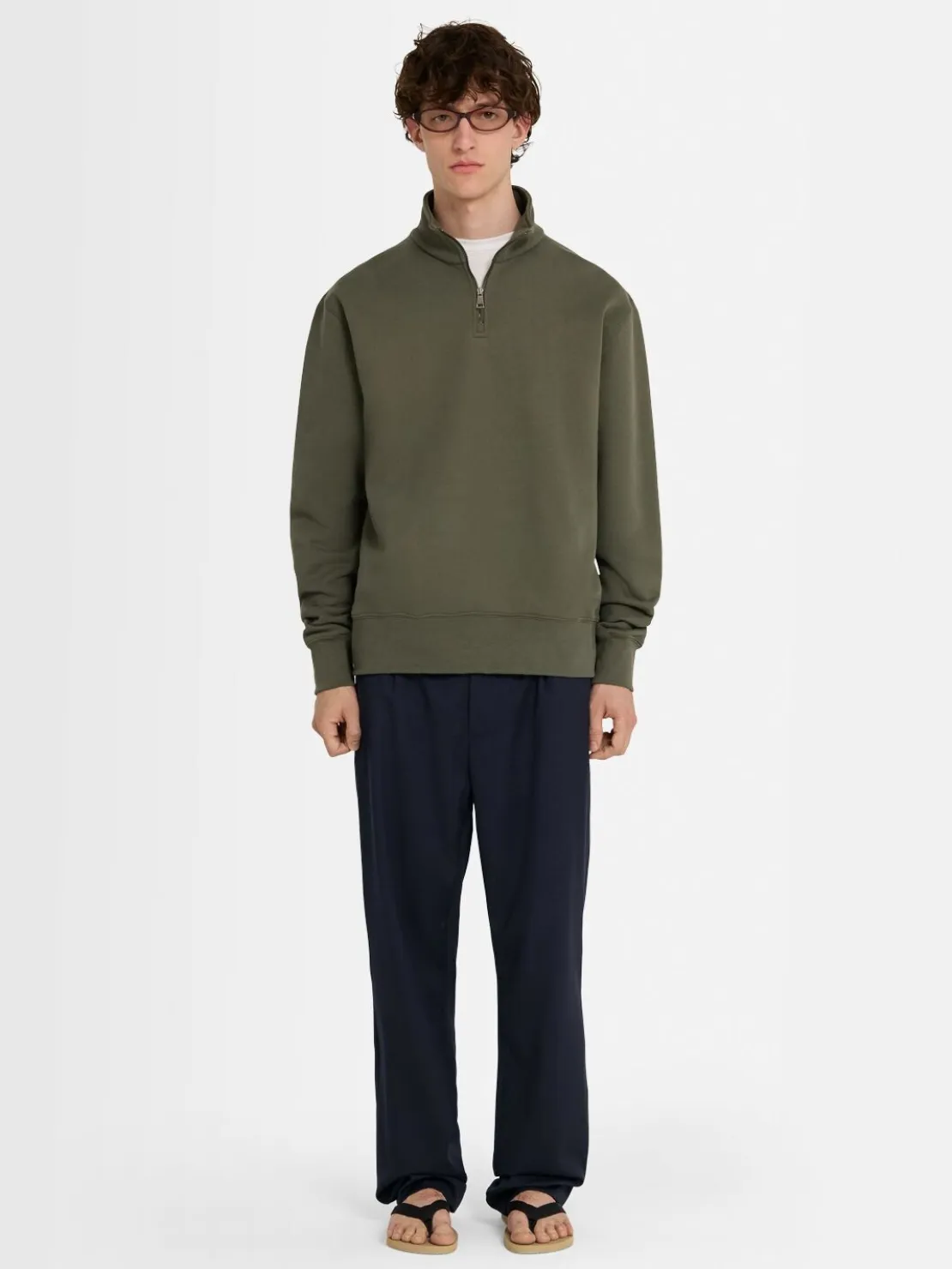 Felpa in cotone felpato con mezza zip