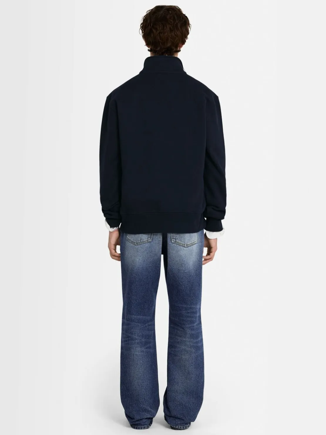 Felpa in cotone felpato con mezza zip