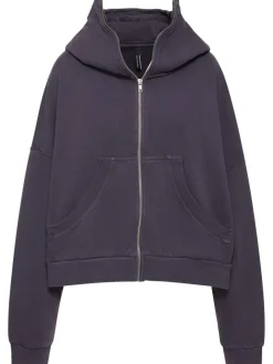 Felpa in cotone washed con zip e cappuccio