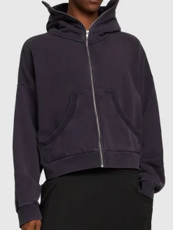 Felpa in cotone washed con zip e cappuccio