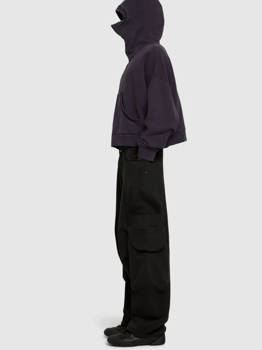 Felpa in cotone washed con zip e cappuccio