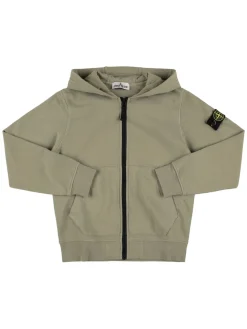 Felpa in jersey di cotone con zip e cappuccio