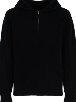 Felpa in maglia di lana con mezza zip e cappuccio