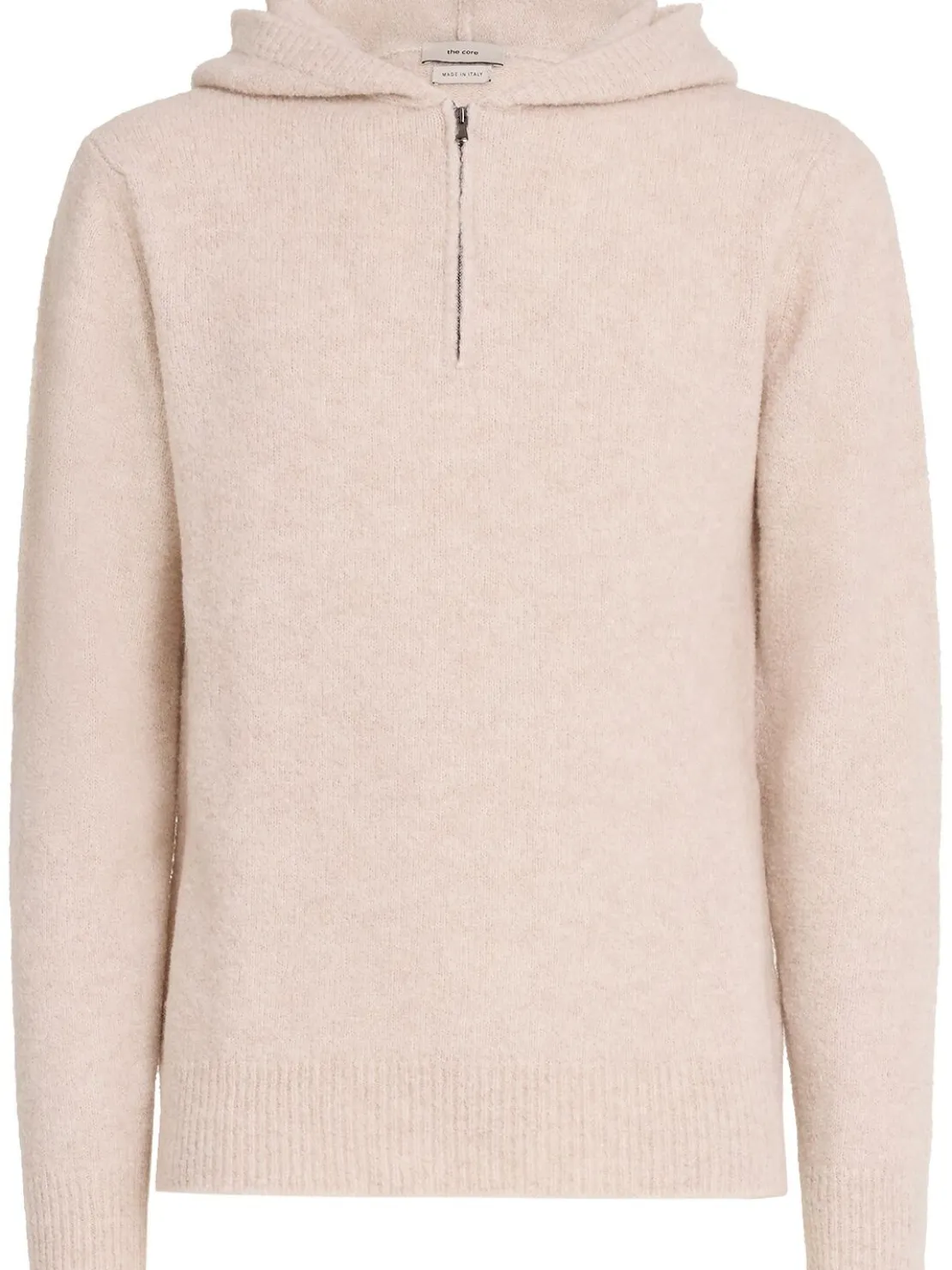 Felpa in maglia di lana con mezza zip e cappuccio