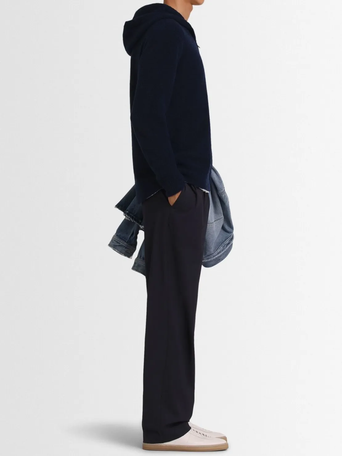 Felpa in maglia di lana con mezza zip e cappuccio