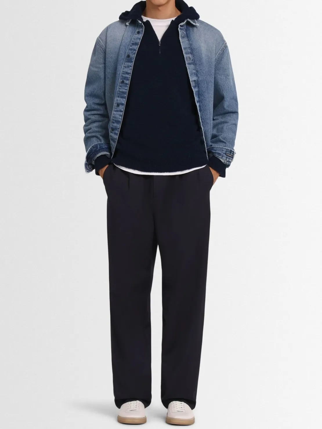 Felpa in maglia di lana con mezza zip e cappuccio