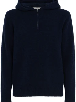 Felpa in maglia di lana con mezza zip e cappuccio