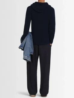 Felpa in maglia di lana con mezza zip e cappuccio