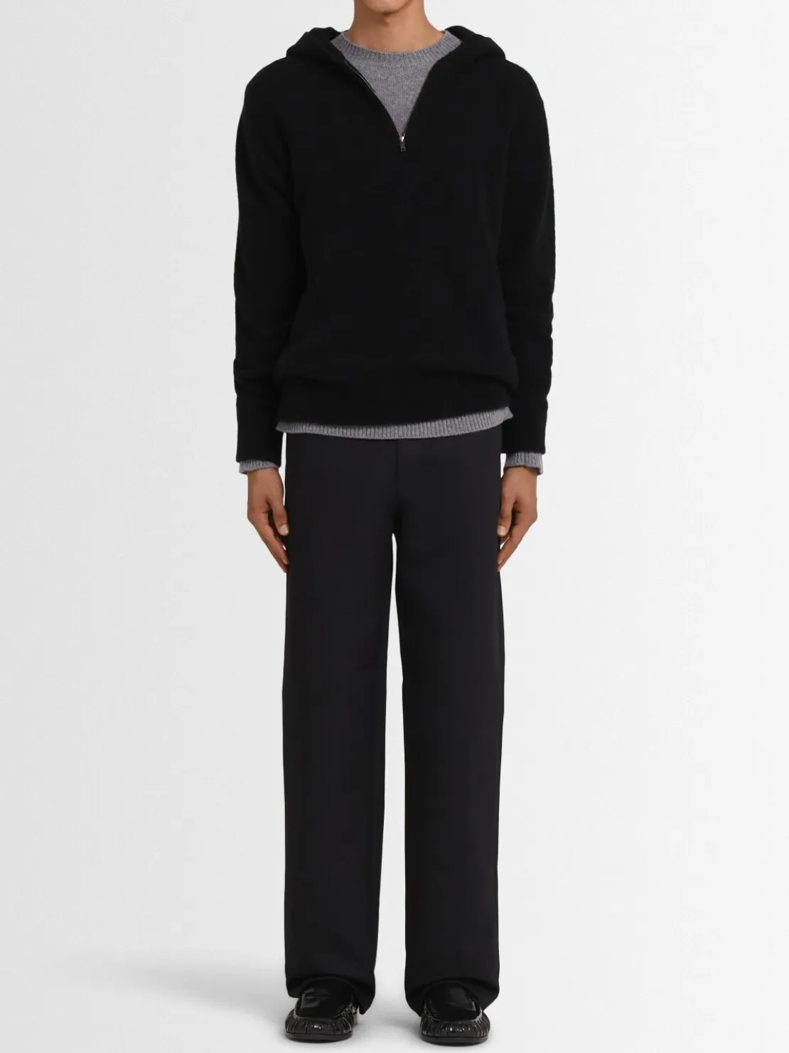 Felpa in maglia di lana con mezza zip e cappuccio