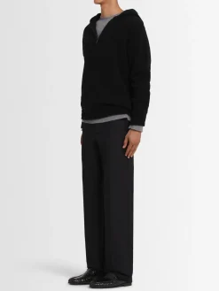 Felpa in maglia di lana con mezza zip e cappuccio