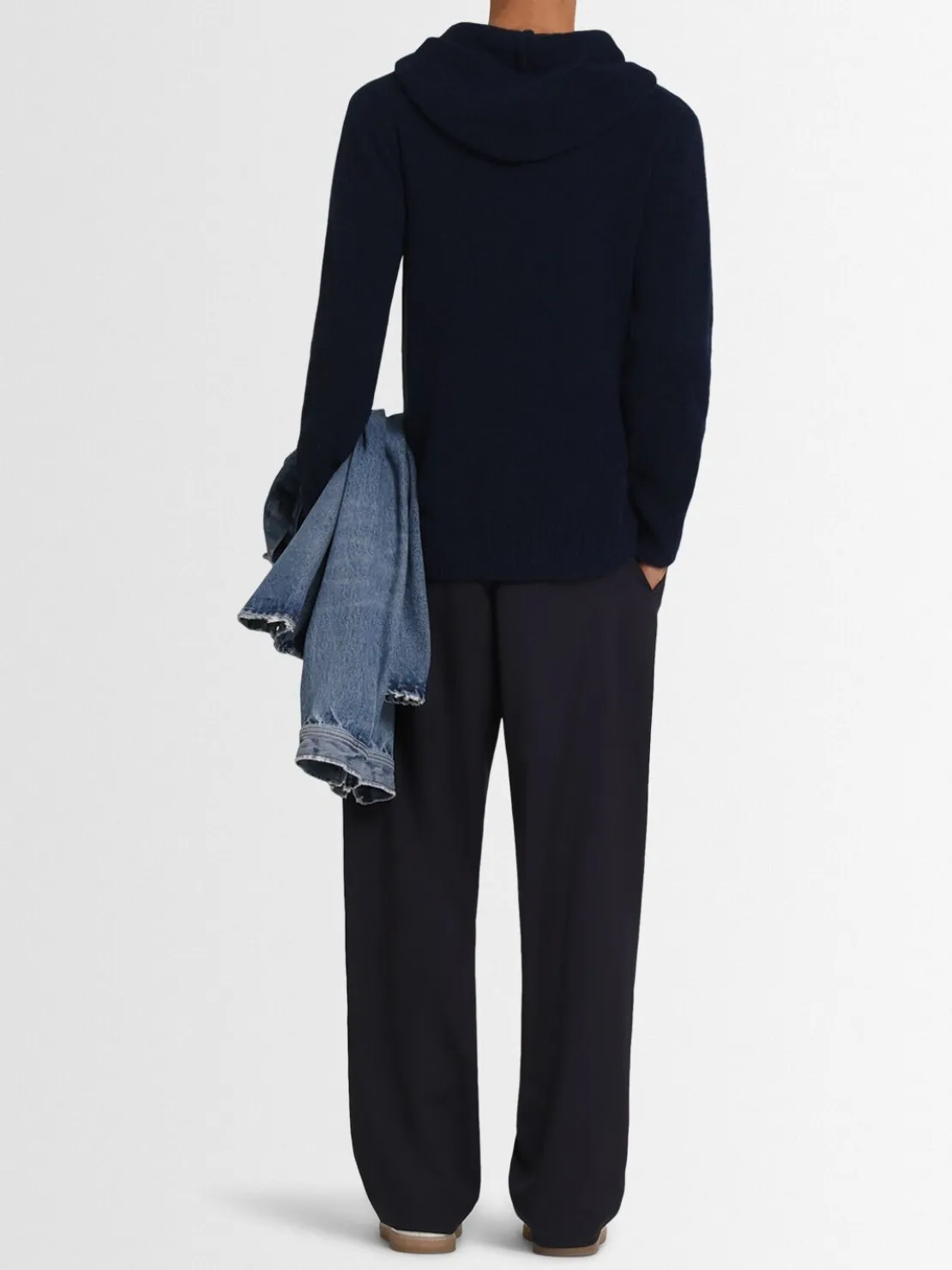 Felpa in maglia di lana con mezza zip e cappuccio