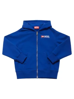 Felpa in misto cotone con zip e cappuccio