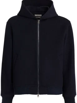 Felpa in misto lana con zip e cappuccio