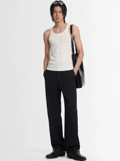 Fishnet linen & cotton tank top