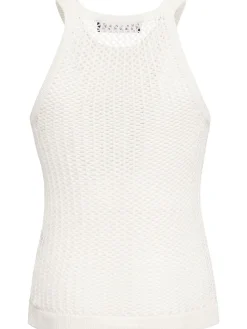Fishnet linen & cotton tank top