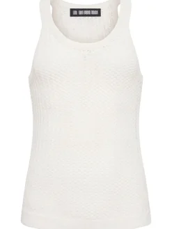 Fishnet linen & cotton tank top