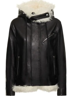 Giacca biker in pelle e shearling / cappuccio