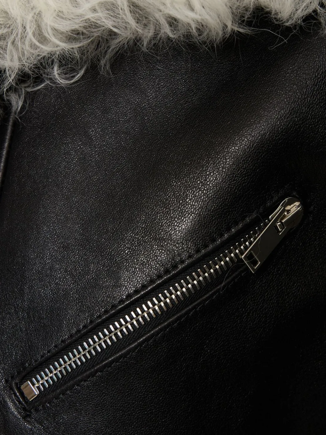 Giacca biker in pelle e shearling / cappuccio