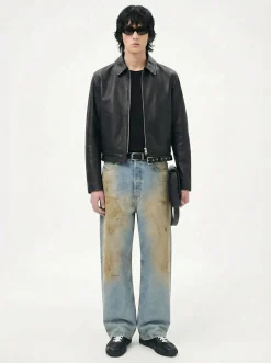 Giacca in pelle con zip e cintura