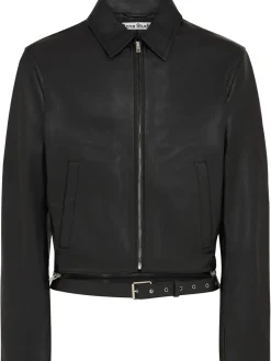 Giacca in pelle con zip e cintura