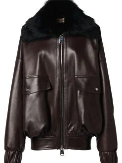 Giacca in pelle Daemon con collo in pelliccia