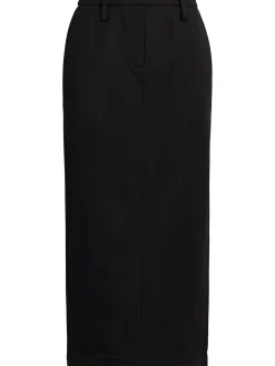 Gonna maxi in twill di misto lana a vita bassa