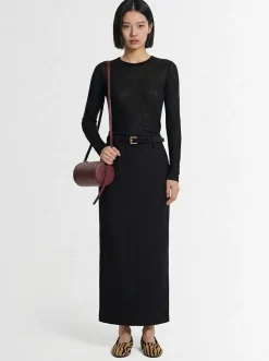 Gonna maxi in twill di misto lana a vita bassa