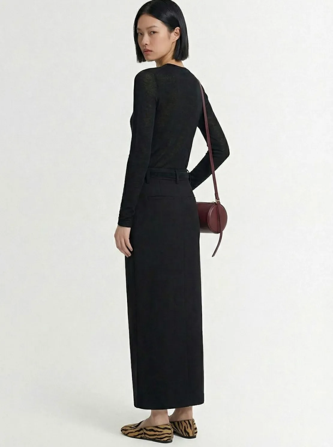 Gonna maxi in twill di misto lana a vita bassa