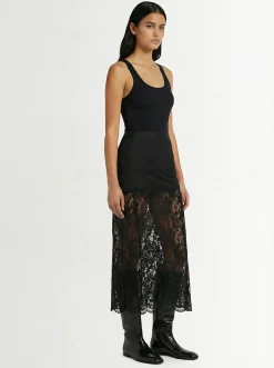 Gonna midi in pizzo stretch