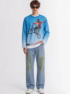 Grass stain loose denim jeans