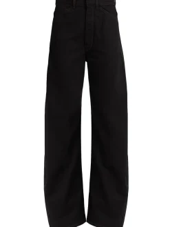 High waist curved cotton pants