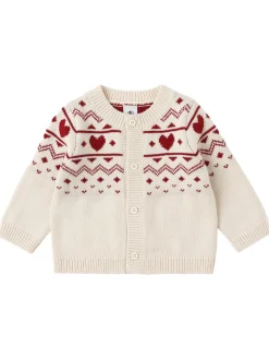Jacquard knit wool blend cardigan