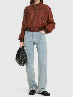 Jeans dritti vita media in denim