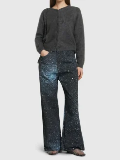 Jeans larghi in denim con decorazioni