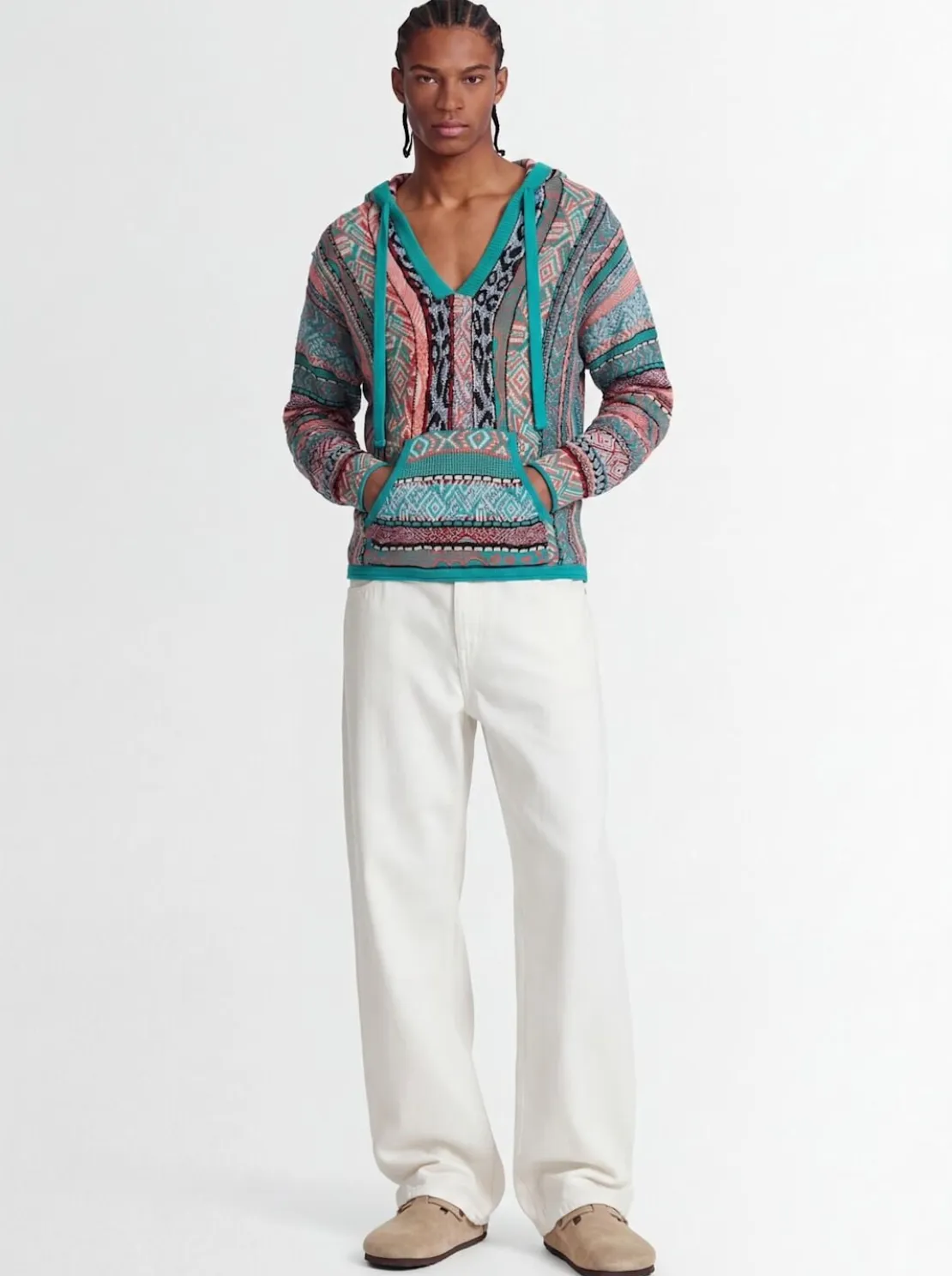 Knitted cotton blend hoodie