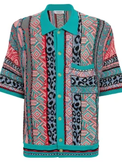 Knitted cotton blend short sleeve shirt