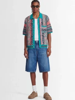 Knitted cotton blend short sleeve shirt