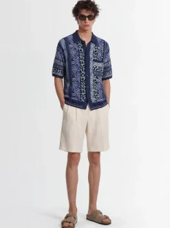 Knitted cotton blend short sleeve shirt