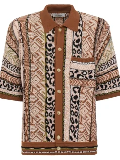 Knitted cotton blend short sleeve shirt