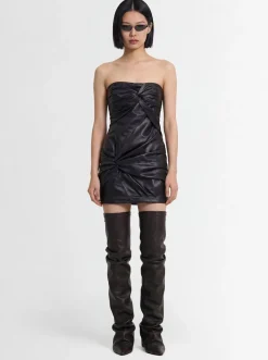 Leather strapless mini dress