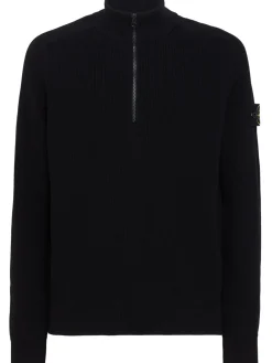 Logo cotton half zip knit sweater
