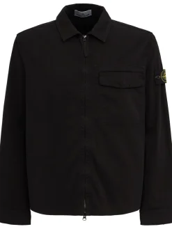 Logo cotton zip-up shirt jacket